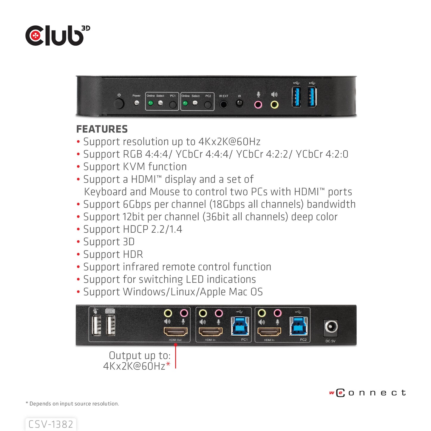 CLUB3D CSV-1382 KVM-switchar Svart