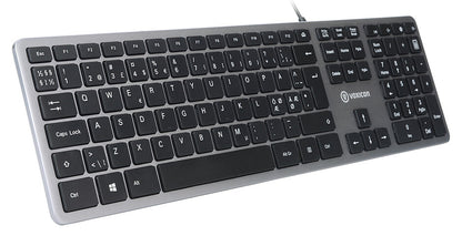 Voxicon Slim 280 Metal tangentbord Kontor USB QWERTY Nordic Svart, Silver