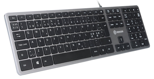 Voxicon Slim 280 Metal tangentbord Kontor USB QWERTY Nordic Svart, Silver