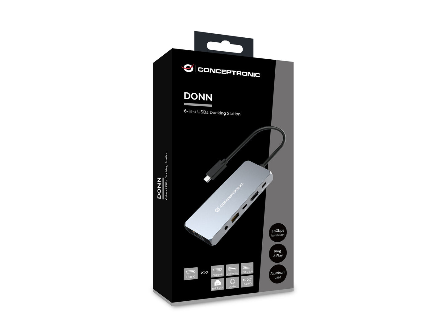 Conceptronic DONN22G dockningsstationer för bärbara datorer Kabel USB 3.2 Gen 2 (3.1 Gen 2) Type-C Grå