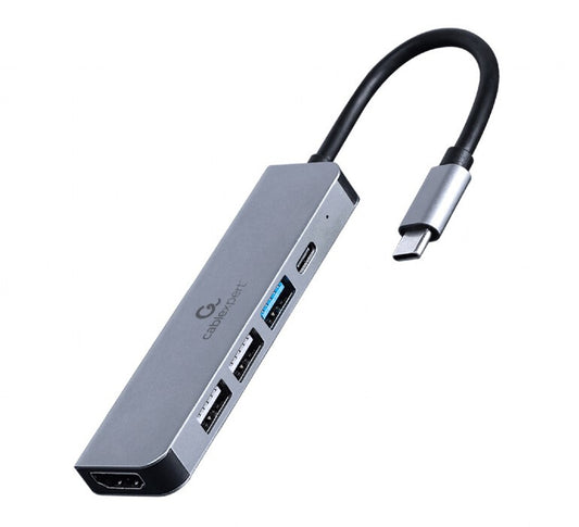 Gembird A-CM-COMBO5-03 dockningsstationer för bärbara datorer Kabel USB 3.2 Gen 1 (3.1 Gen 1) Type-C Silver