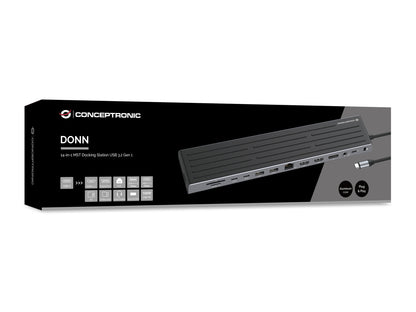 Conceptronic DONN32B dockningsstationer för bärbara datorer Kabel USB 3.2 Gen 1 (3.1 Gen 1) Type-C Grå, Silver