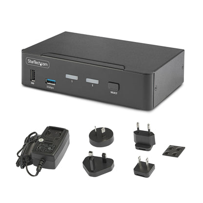 StarTech.com 2-ports DisplayPort KVM-switch, 8K 60 Hz/4K 144 Hz, enkelskärm, DP 1.4, 2x USB 3.0-portar, 4x USB 2.0 HID-portar, tryckknapps- och genvägsväxling, TAA-kompatibel - OS-oberoende, metallhölje