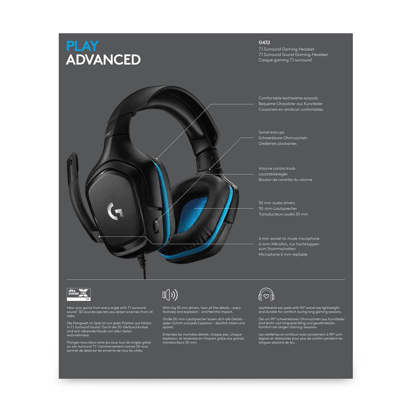 Logitech G 981-000770 hörlur och headset Kabel Huvudband Spela Svart, Blå