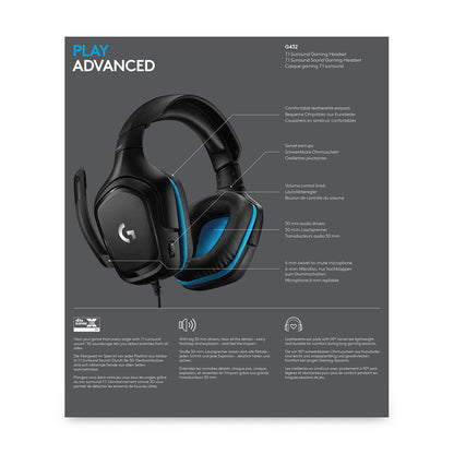 Logitech G 981-000770 hörlur och headset Kabel Huvudband Spela Svart, Blå