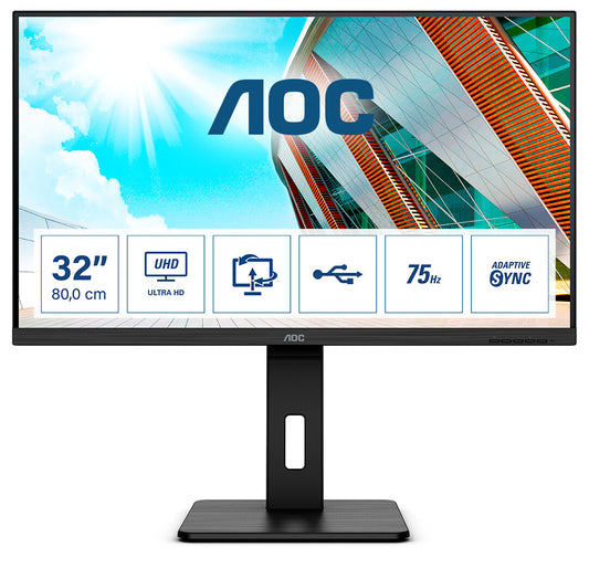 AOC P2 U32P2 platta pc-skärmar 80 cm (31.5") 3840 x 2160 pixlar 4K Ultra HD LED Svart
