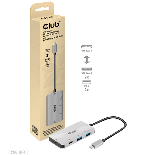 CLUB3D CSV-1543 dockningsstationer för bärbara datorer USB 3.2 Gen 2 (3.1 Gen 2) Type-C Svart, Silver