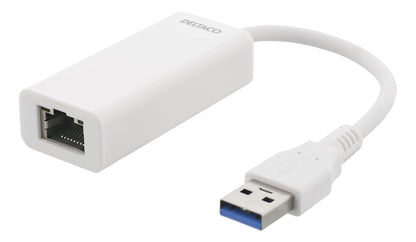 Deltaco USB 3.0 nätverksadapter, gigabit, 1xRJ45, vit