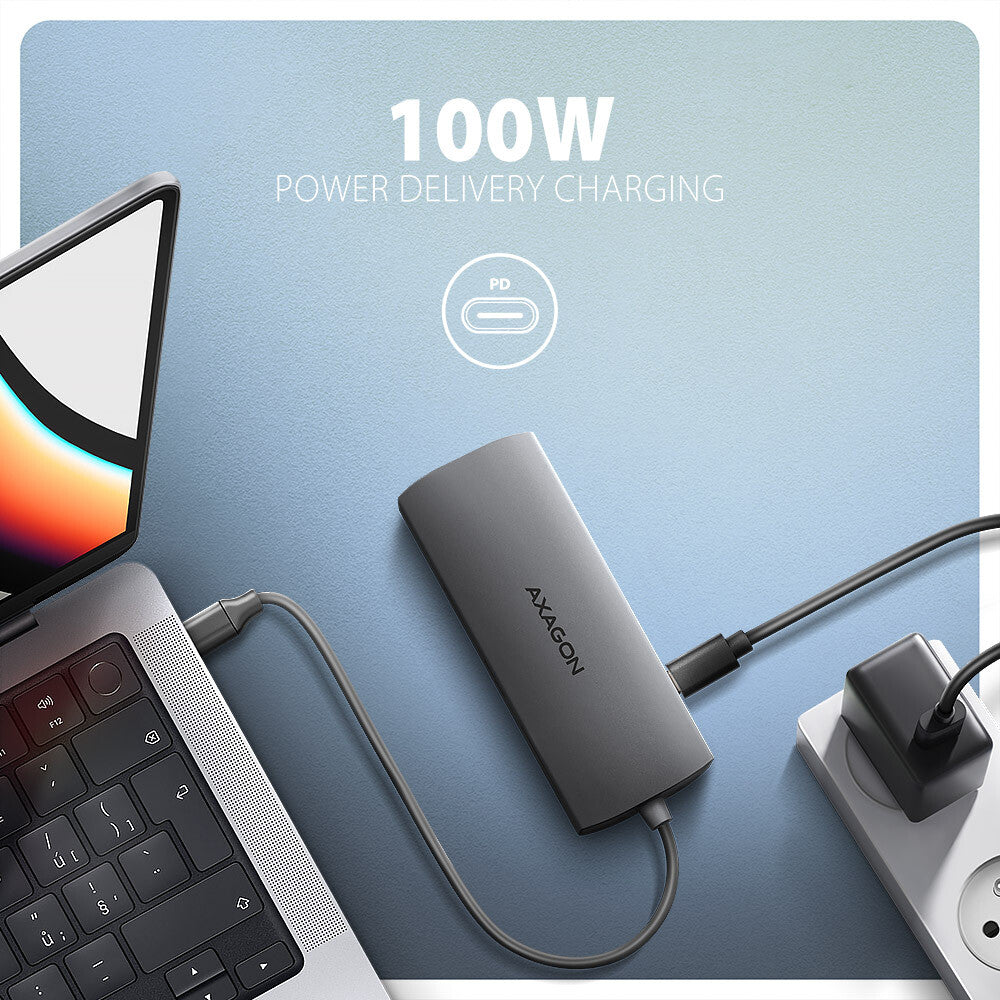 Axagon HMC-8HLSA dockningsstationer för bärbara datorer Kabel USB 3.2 Gen 1 (3.1 Gen 1) Type-C Grå
