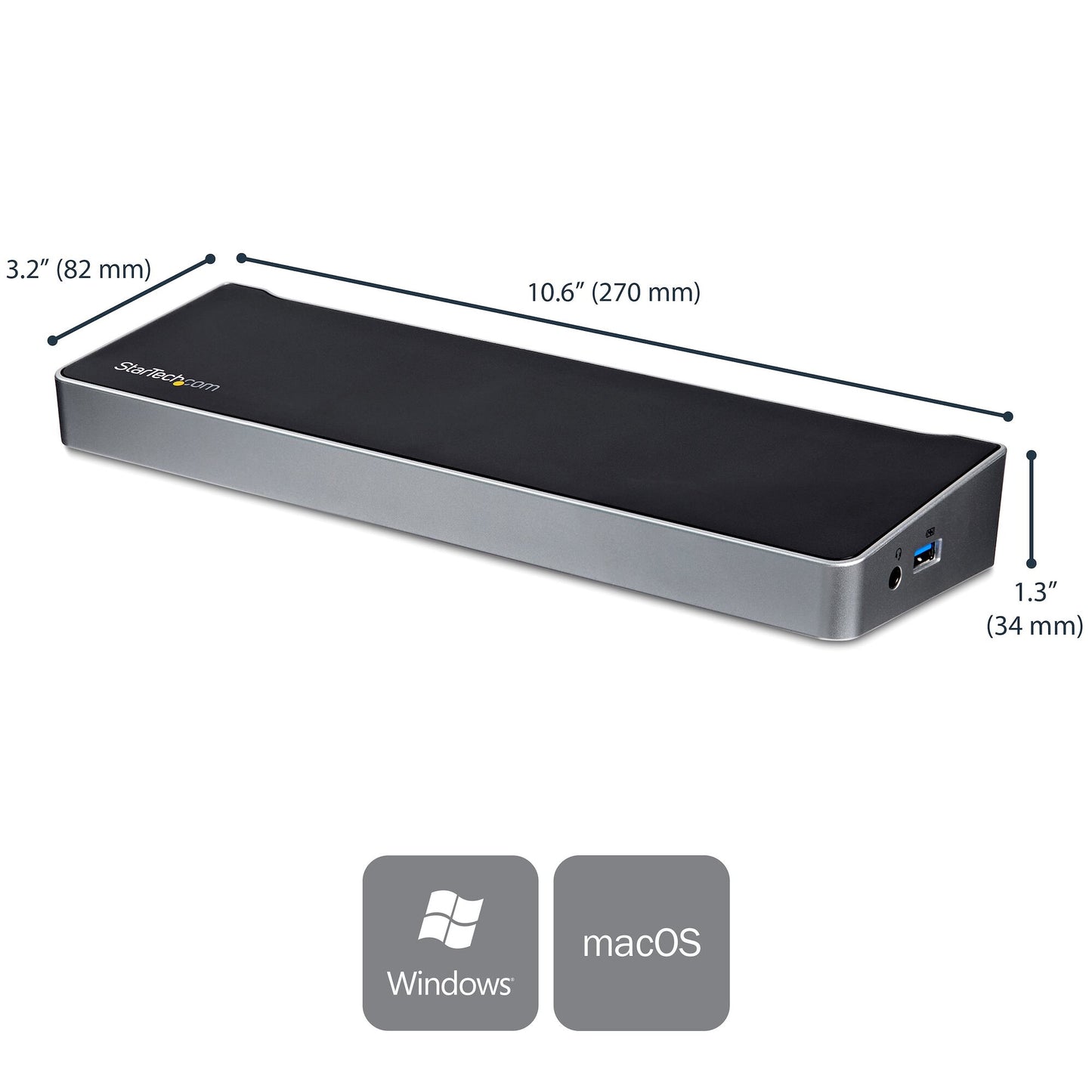 StarTech.com 4K USB-C-docka för tre skärmar med 5 USB 3.0-portar