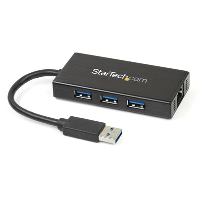 StarTech.com Bärbar USB 3.0-hubb med 3 portar plus Gigabit Ethernet - 5Gbps - aluminium med inbyggd kabel