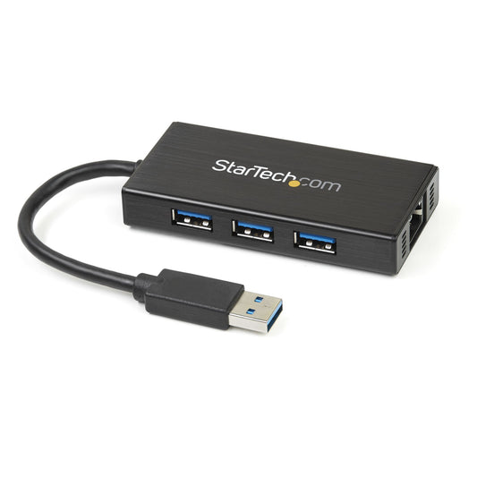 StarTech.com Bärbar USB 3.0-hubb med 3 portar plus Gigabit Ethernet - 5Gbps - aluminium med inbyggd kabel