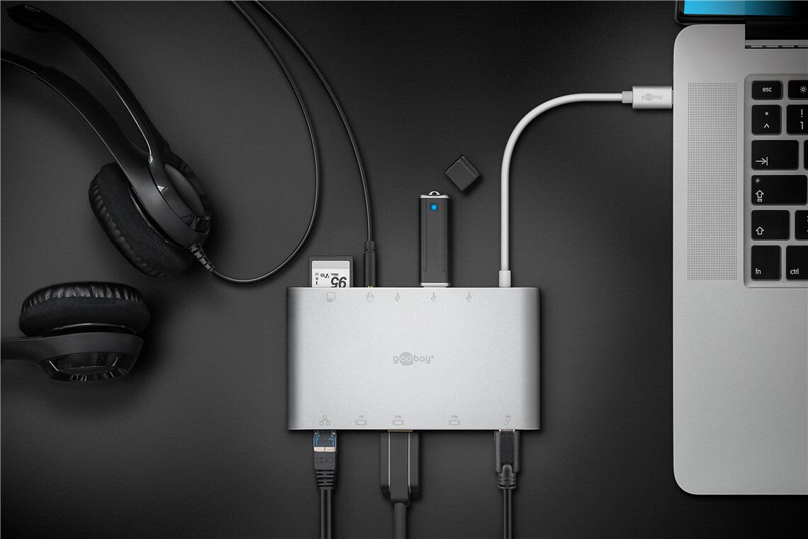 Goobay 62113 dockningsstationer för bärbara datorer Kabel USB 3.2 Gen 1 (3.1 Gen 1) Type-C Silver