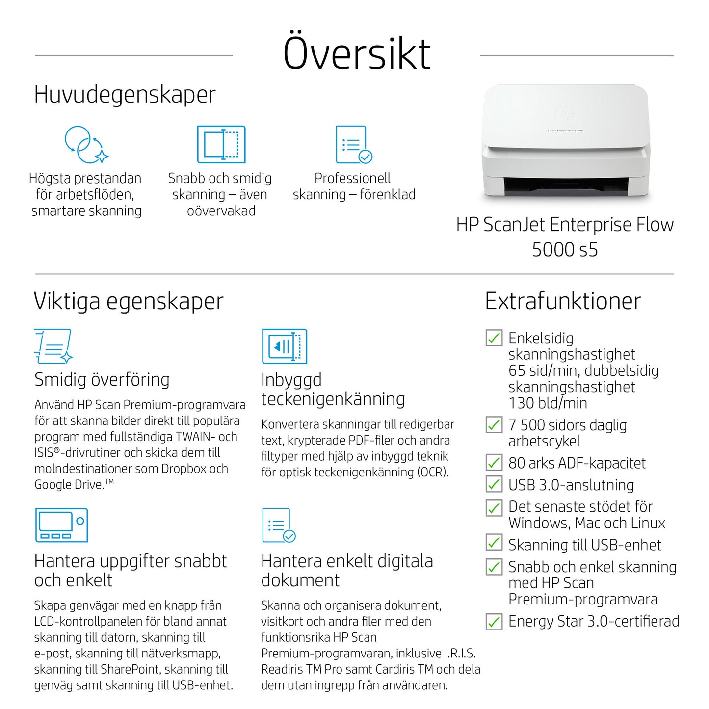 HP ScanJet Enterprise Flow 5000 s5 Arkmatad skanner 600 x 600 DPI A4 Vit