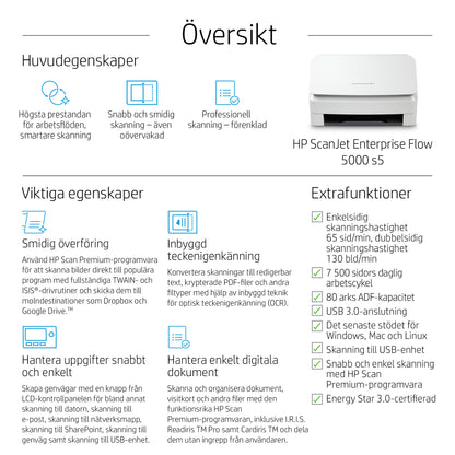 HP ScanJet Enterprise Flow 5000 s5 Arkmatad skanner 600 x 600 DPI A4 Vit