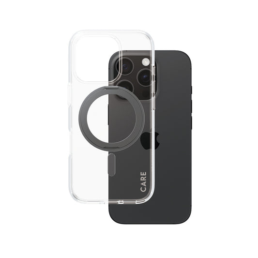 PanzerGlass CARE by ® Feature Case Transparent w. Black Kickstand & MagSafe iPhone 16 Pro mobiltelefonfodral Omslag Svart