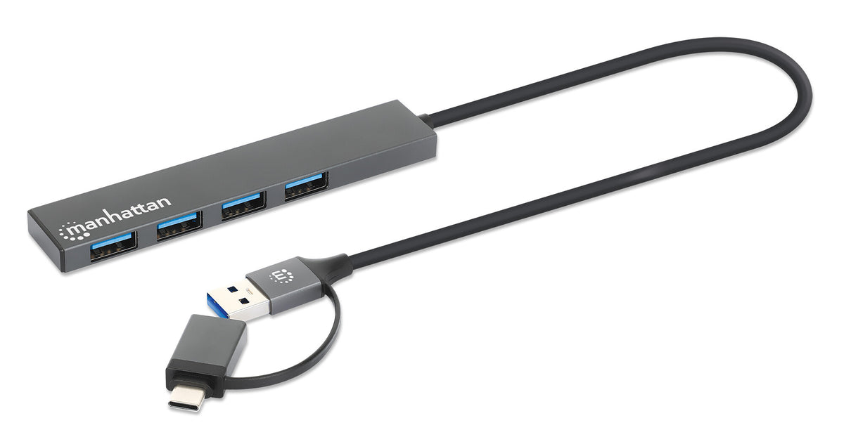 Manhattan 181006 gränssnittshubbar USB 3.2 Gen 1 (3.1 Gen 1) Type-A 5000 Mbit/s Grå