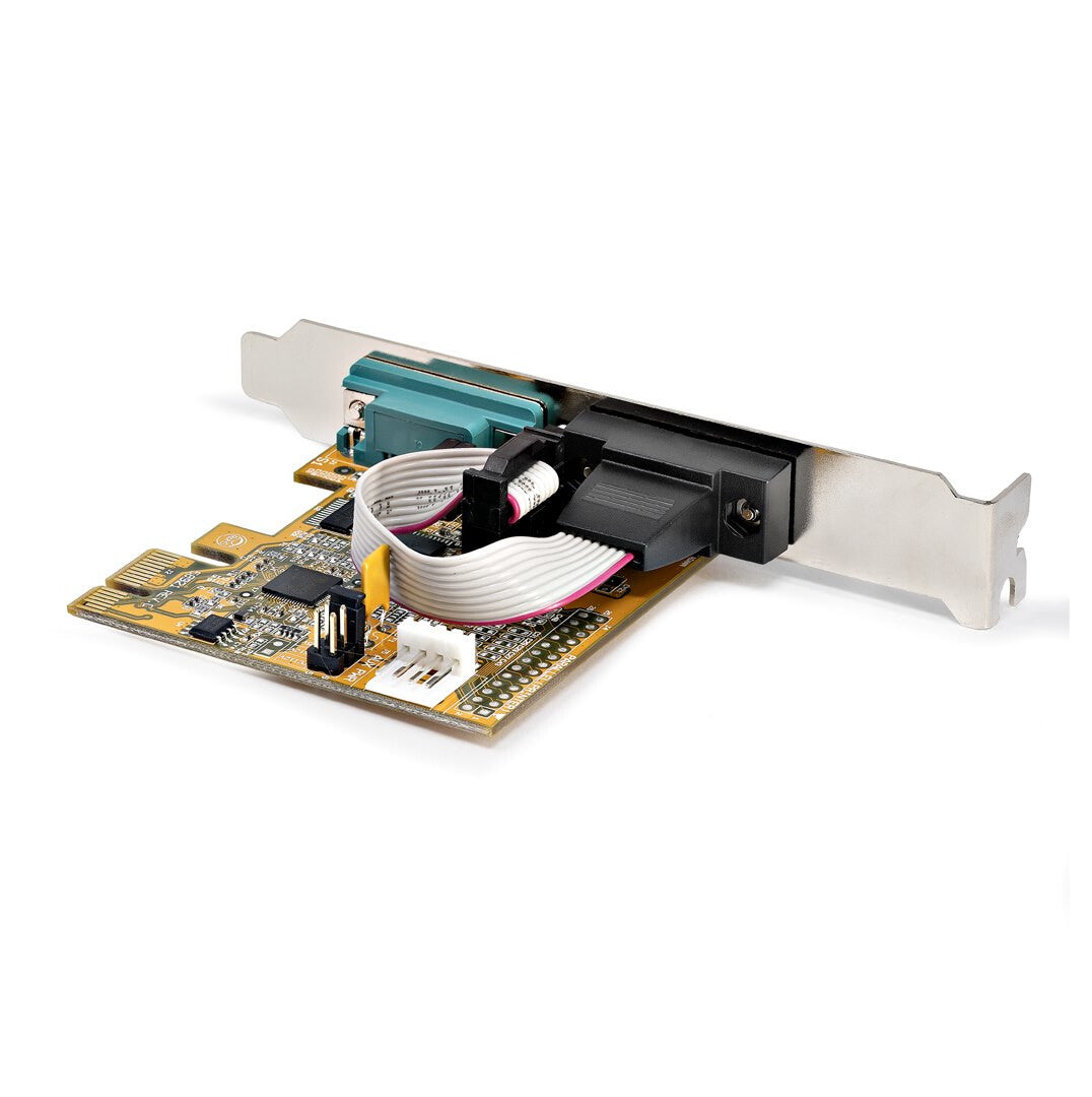 StarTech.com Seriellt gränssnittskort med 2 portar för PCI Express, seriellt kort med dubbla portar från PCIe till RS232 (DB9), 16C1050 UART, fästen med låg-/helprofil, COM-retention, för Windows/Linux