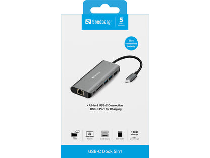Sandberg USB-C Dock HDMI+LAN+SD+USB,100W