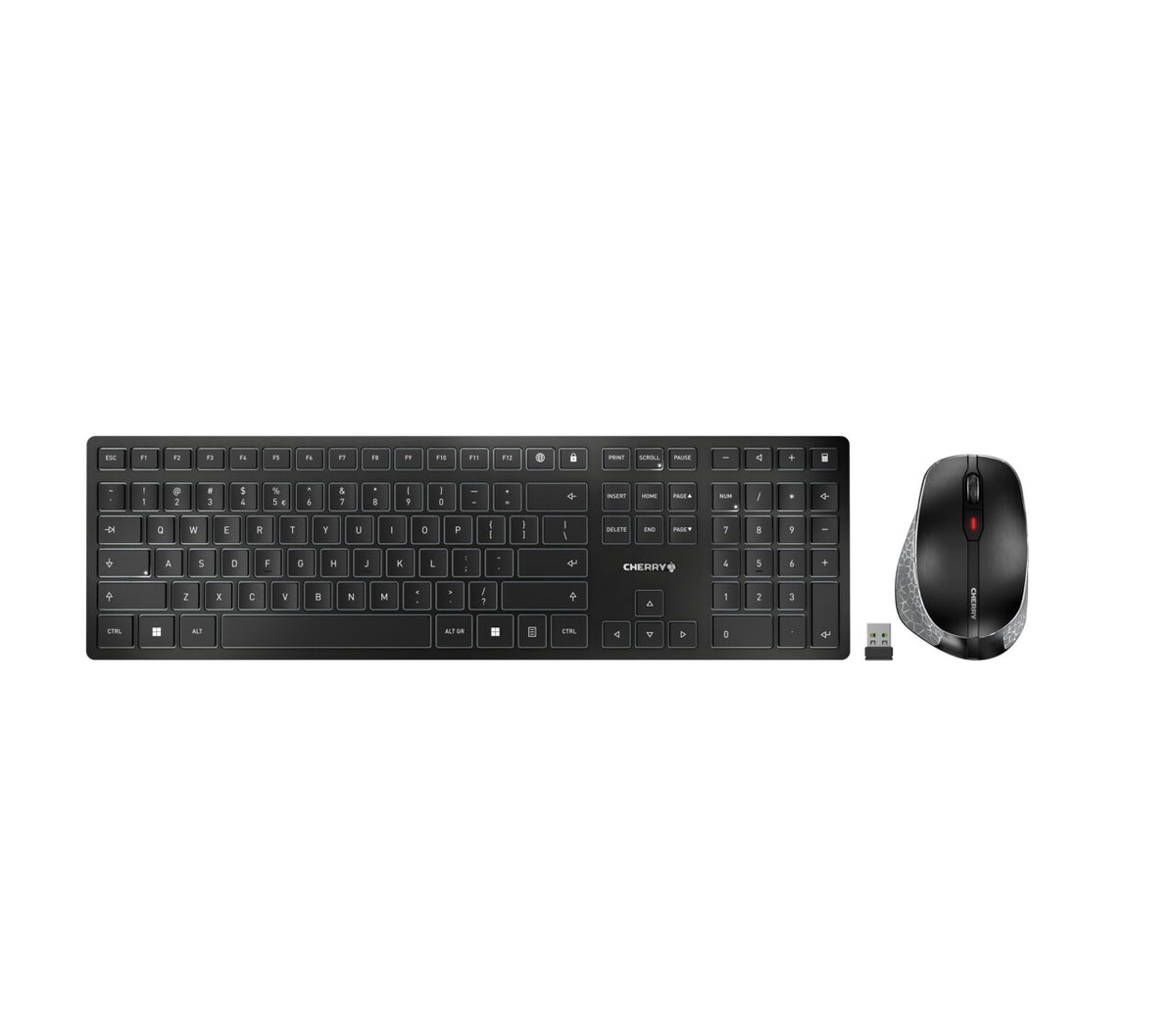 CHERRY DW 9500 SLIM tangentbord Mus inkluderad Universal Trådlös RF + Bluetooth QWERTY Spansk Svart, Grå