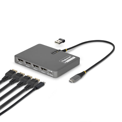 StarTech.com QUAD-USB-DP-ADAPT dockningsstationer för bärbara datorer Kabel USB 3.2 Gen 1 (3.1 Gen 1) Type-C Grå