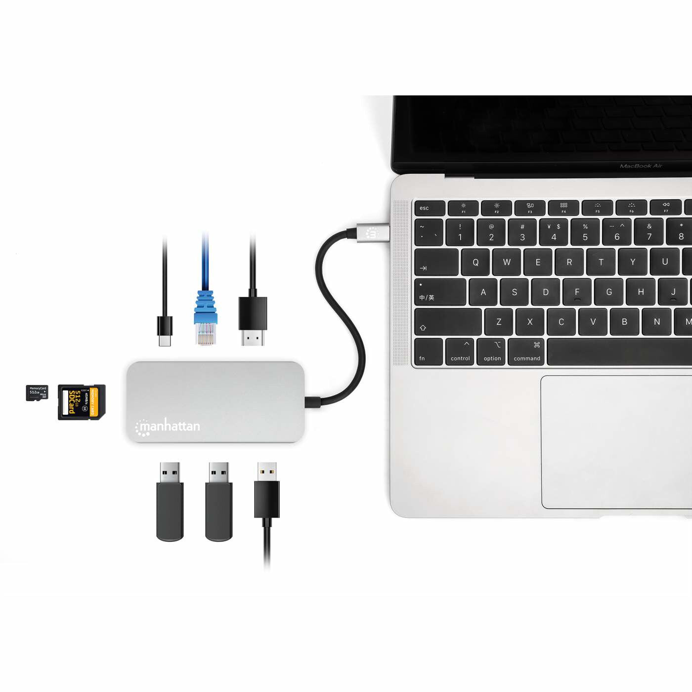 Manhattan 130615 dockningsstationer för bärbara datorer Kabel USB 3.2 Gen 1 (3.1 Gen 1) Type-C Gjuten aluminium