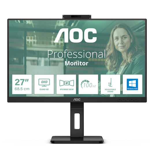 AOC Q27P3CW platta pc-skärmar 68,6 cm (27") 2560 x 1440 pixlar Quad HD LED Svart
