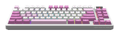 MSI FORGE GK600 TKL WIRELESS VIOLET tangentbord Spela USB + Bluetooth QWERTY Spansk Rosa, Violett, Vit