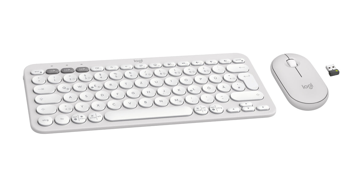 Logitech 920-012204 tangentbord Mus inkluderad Universal Trådlös RF + Bluetooth QWERTZ tyska Vit