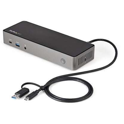 StarTech.com USB-C- och USB-A-dockningsstation - Universal hybriddockningsstation för trippla bildskärmar, DisplayPort och HDMI 4K 60 Hz - 85 W strömförsörjning, 6x USB-hubb, GbE, Ljud - USB 3.1 Gen. 2, 10 Gbit/sek