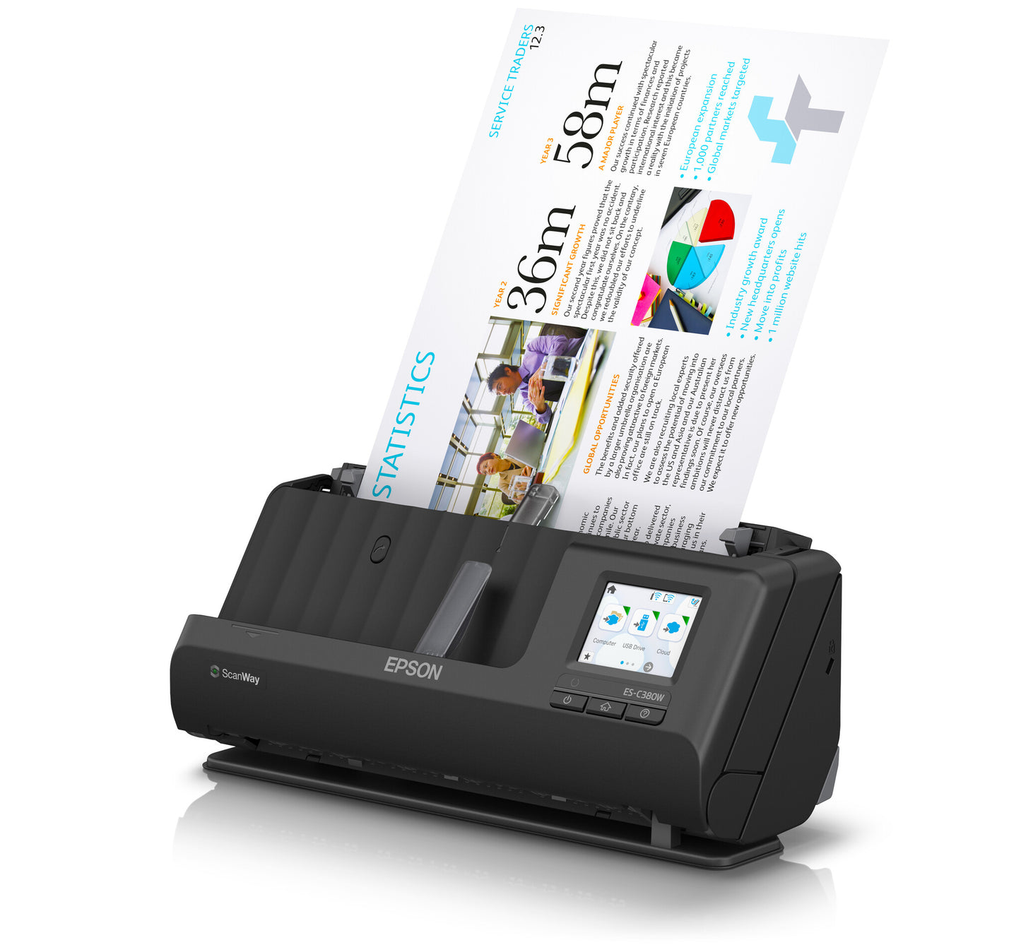 Epson ES-C380W ADF + arkmatad scanner 600 x 600 DPI A4 Svart