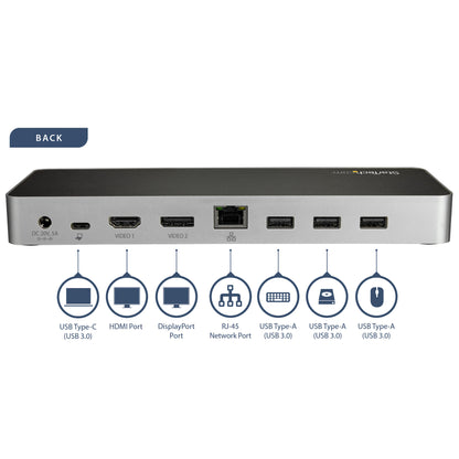 StarTech.com USB-C-dockningsstation för bärbara datorer med dubbla 4K-skärmar - 60W USB-strömförsörjning - SD-kortläsare