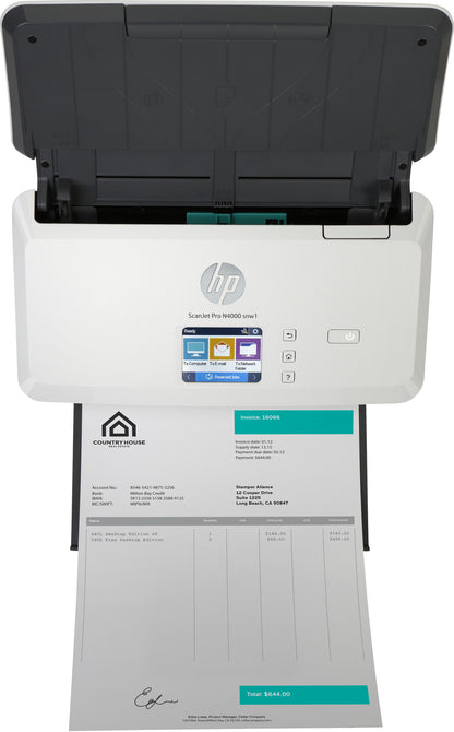HP ScanJet Pro N4000 snw1 Arkmatad skanner 600 x 600 DPI A4 Svart, Vit