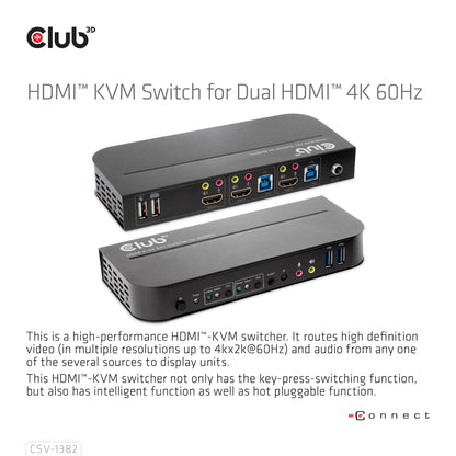 CLUB3D CSV-1382 KVM-switchar Svart