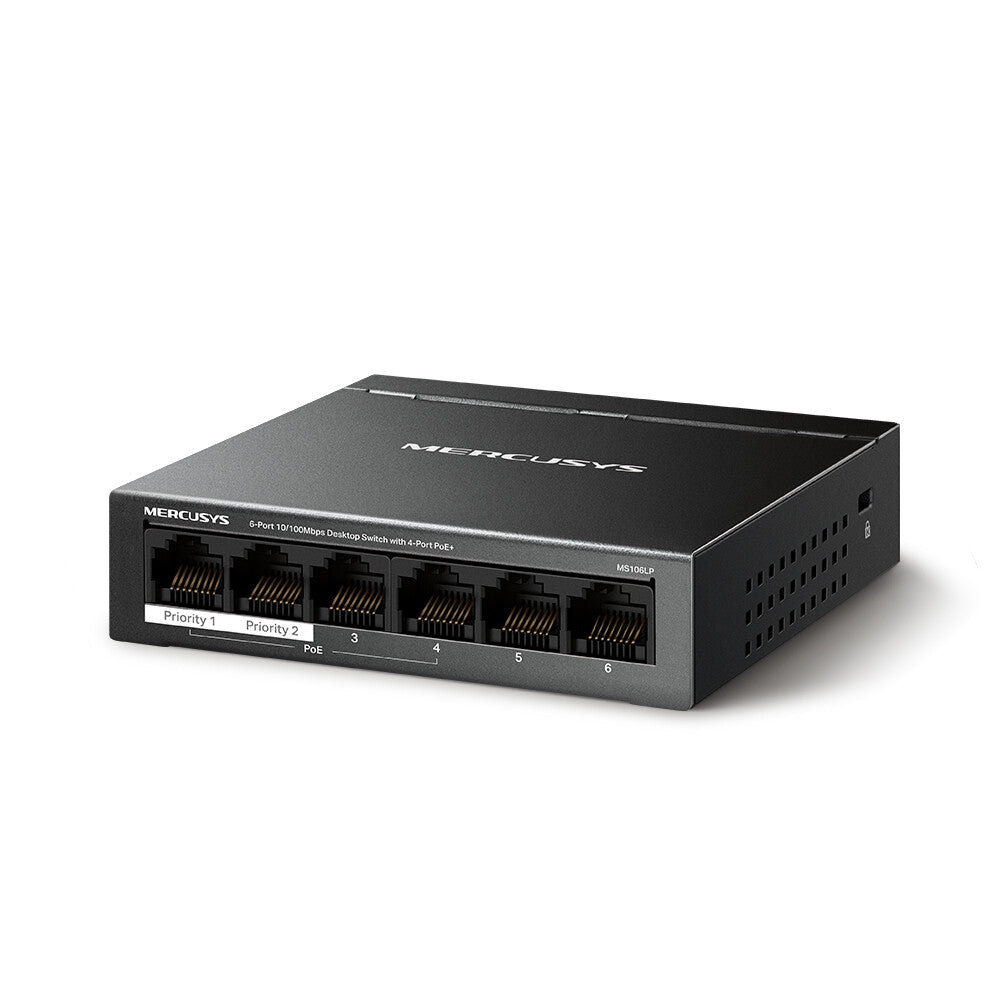 Mercusys MS106LP nätverksswitchar hanterad Fast Ethernet (10/100) Strömförsörjning via Ethernet (PoE) stöd Svart