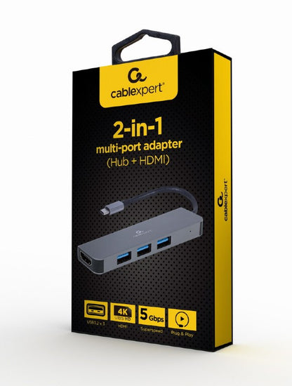 Gembird A-CM-COMBO2-01 dockningsstationer för bärbara datorer USB 3.2 Gen 1 (3.1 Gen 1) Type-C Grå
