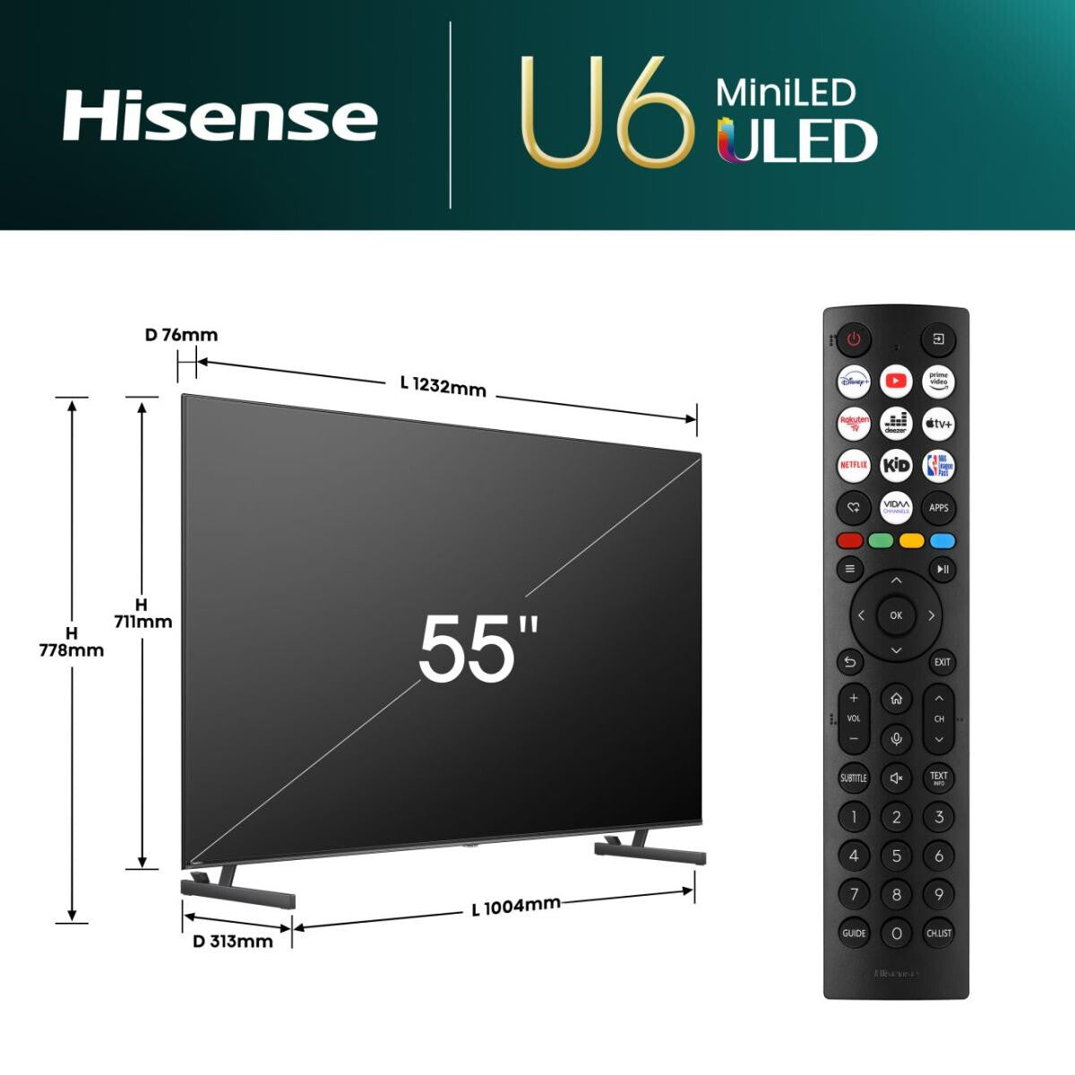 Hisense 55U6NQ 139,7 cm (55") 4K Ultra HD Smart-TV Wi-Fi Grå 600 cd/m²