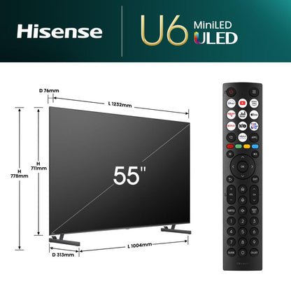 Hisense 55U6NQ 139,7 cm (55") 4K Ultra HD Smart-TV Wi-Fi Grå 600 cd/m²