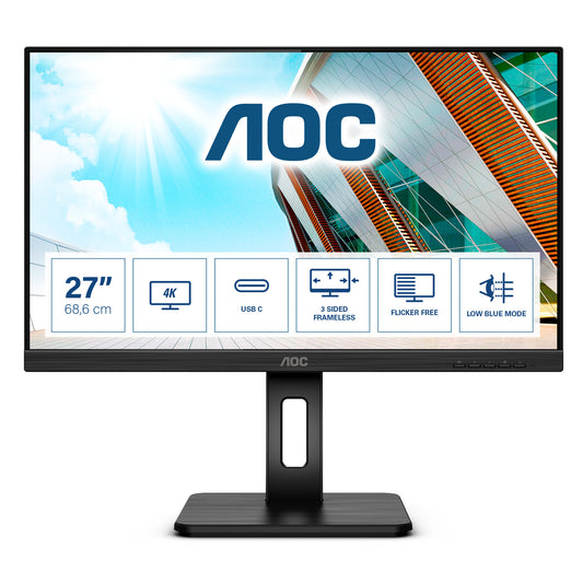AOC U27P2CA platta pc-skärmar 68,6 cm (27") 3840 x 2160 pixlar 4K Ultra HD LED Svart