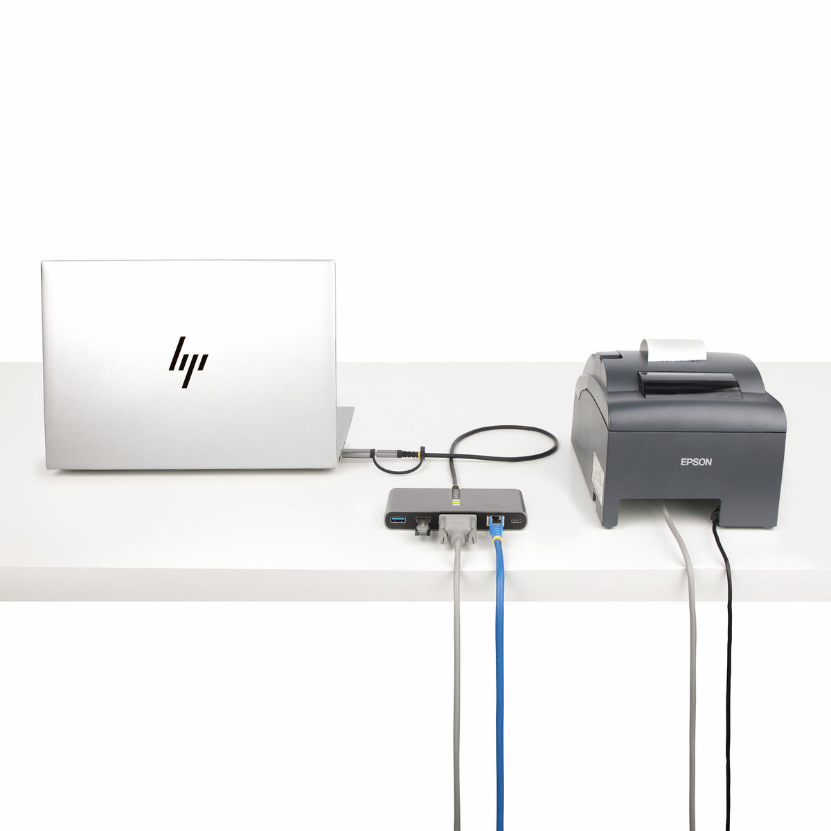 StarTech.com USB-C-hubb med Ethernet och RS-232, ansluten USB-C till USB-A-dongel, 100 W pass-through-strömförsörjning, 2x USB-A 5 Gbps, Gigabit Ethernet, RS232 seriell (FTDI)