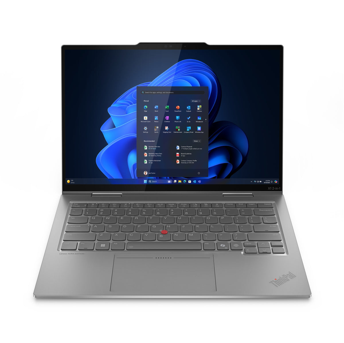 Lenovo ThinkPad X1 2-in-1 Gen 10 Aura Edition Copilot+ PC Intel Core Ultra 7 258V Hybrid (2-i-1) 35,6 cm (14") Pekskärm 2.8K 32 GB LPDDR5x-SDRAM 1 TB SSD Wi-Fi 7 (802.11be) Windows 11 Pro tyska Grå