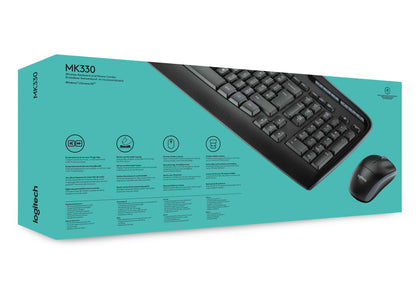 Logitech Wireless Combo MK330 tangentbord Mus inkluderad Kontor USB QWERTY Amerikanskt internationellt Svart