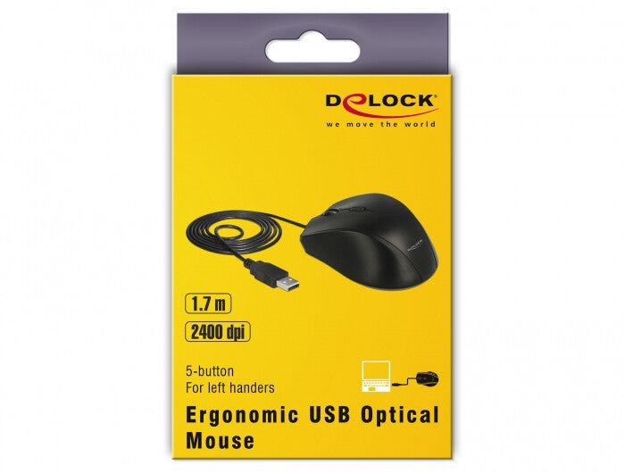 DeLOCK 12548 datormöss Kontor vänster hand USB Type-A Optisk 2400 DPI
