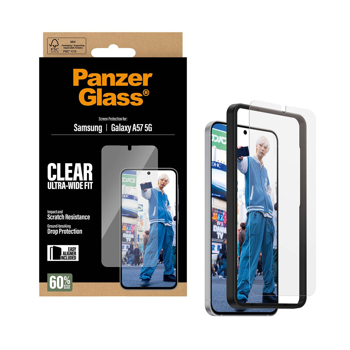 PanzerGlass Screen Protector Ultra-Wide Fit - Clear - Samsung Galaxy A57 5G Genomskinligt skärmskydd