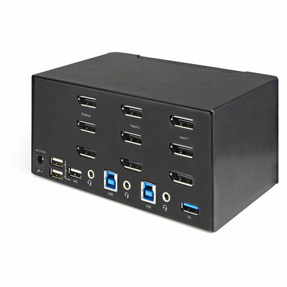 StarTech.com 2-ports DisplayPort KVM-switch för tre skärmar - 4K 60 Hz UHD HDR - Desktop DP 1.2 KVM med 2 portar USB 3.0-hubb (5 Gbit/s) och 4x USB 2.0 HID-portar, ljud - Snabbtangenter för omkoppling - TAA