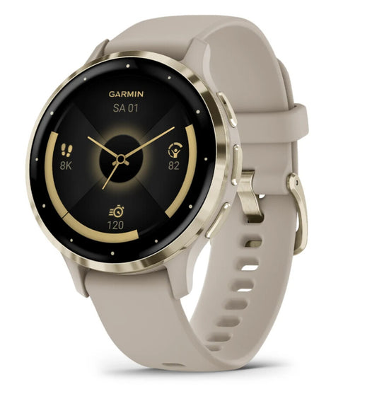 Garmin Venu 3S 3,05 cm (1.2") AMOLED 41 mm Digital 390 x 390 pixlar Pekskärm Guld, Grå Wi-Fi GPS