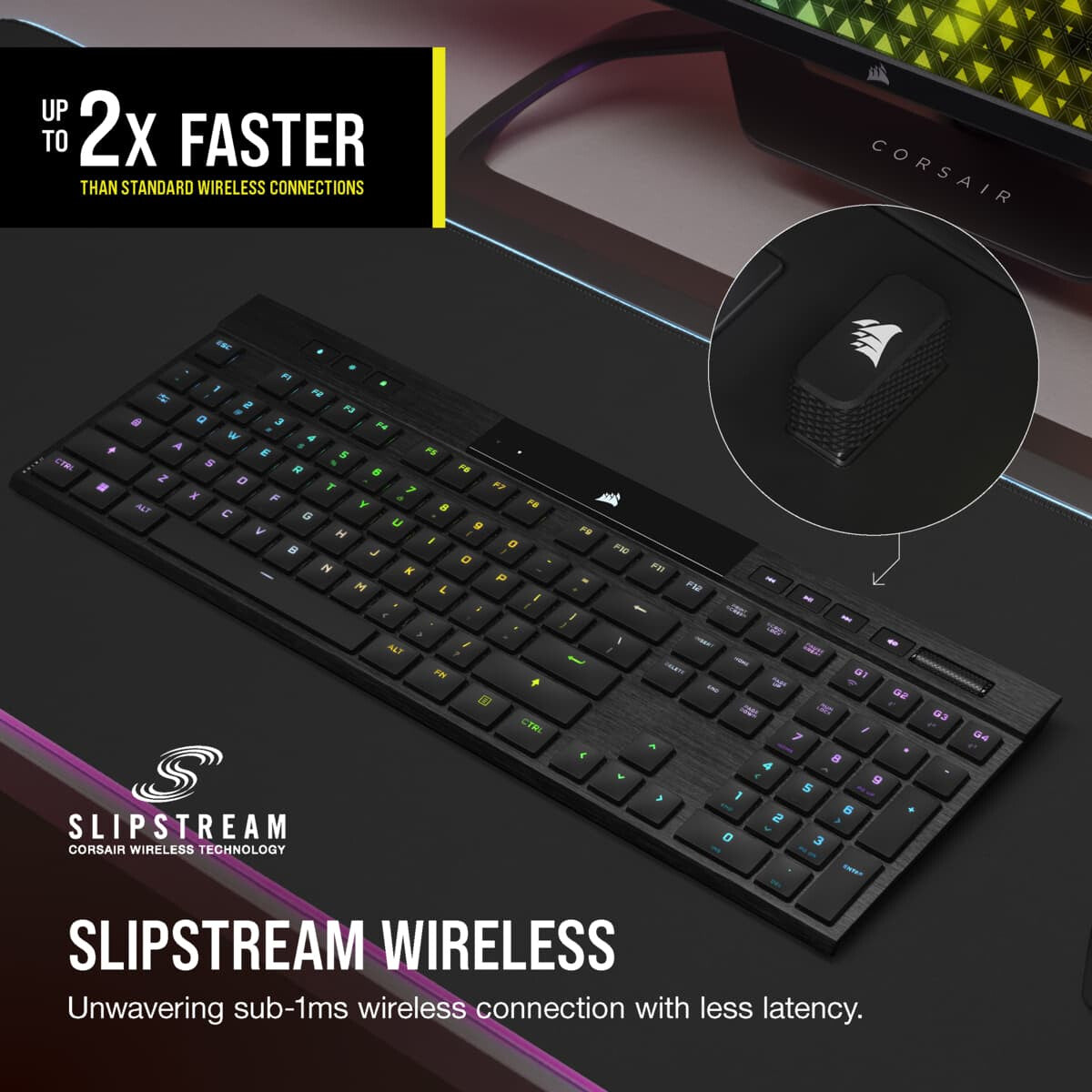 Corsair K100 AIR tangentbord Spela USB + RF Wireless + Bluetooth QWERTY Nordic Svart