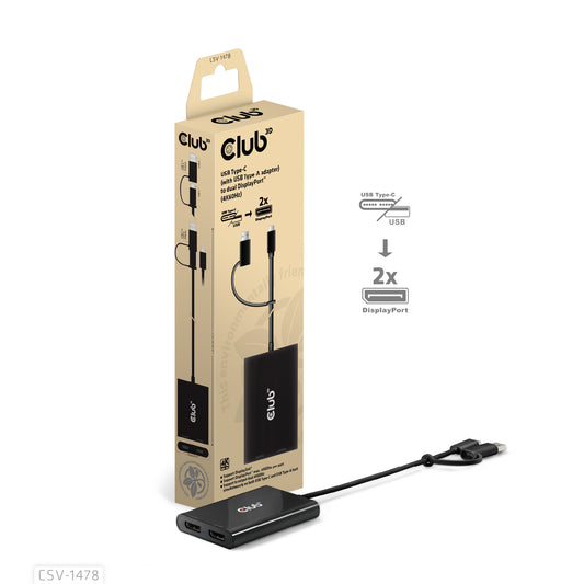 CLUB3D CSV-1478 bilddelare USB Type-C 2x DisplayPort