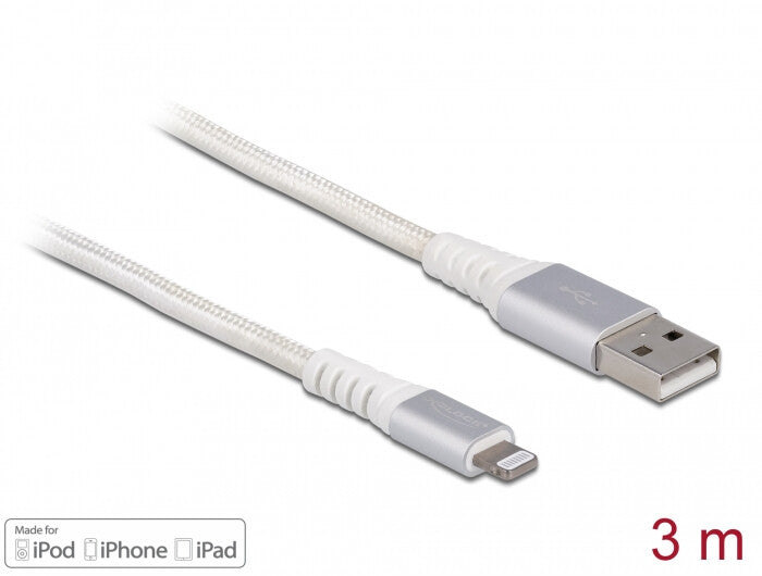 DeLOCK 83003 mobiltelefonkablar Silver, Vit 3 m USB A Lightning