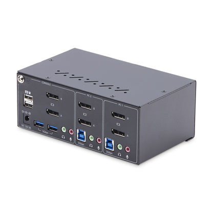 StarTech.com DisplayPort KVM-switch med två portar för dubbla bildskärmar, 4K 60 Hz, 2x USB 5 Gbps-hubbportar, 2x USB 2.0 HID-portar, växling med genvägskommando och tryckknapp, TAA-kompatibel - ESD-skydd på nivå 3